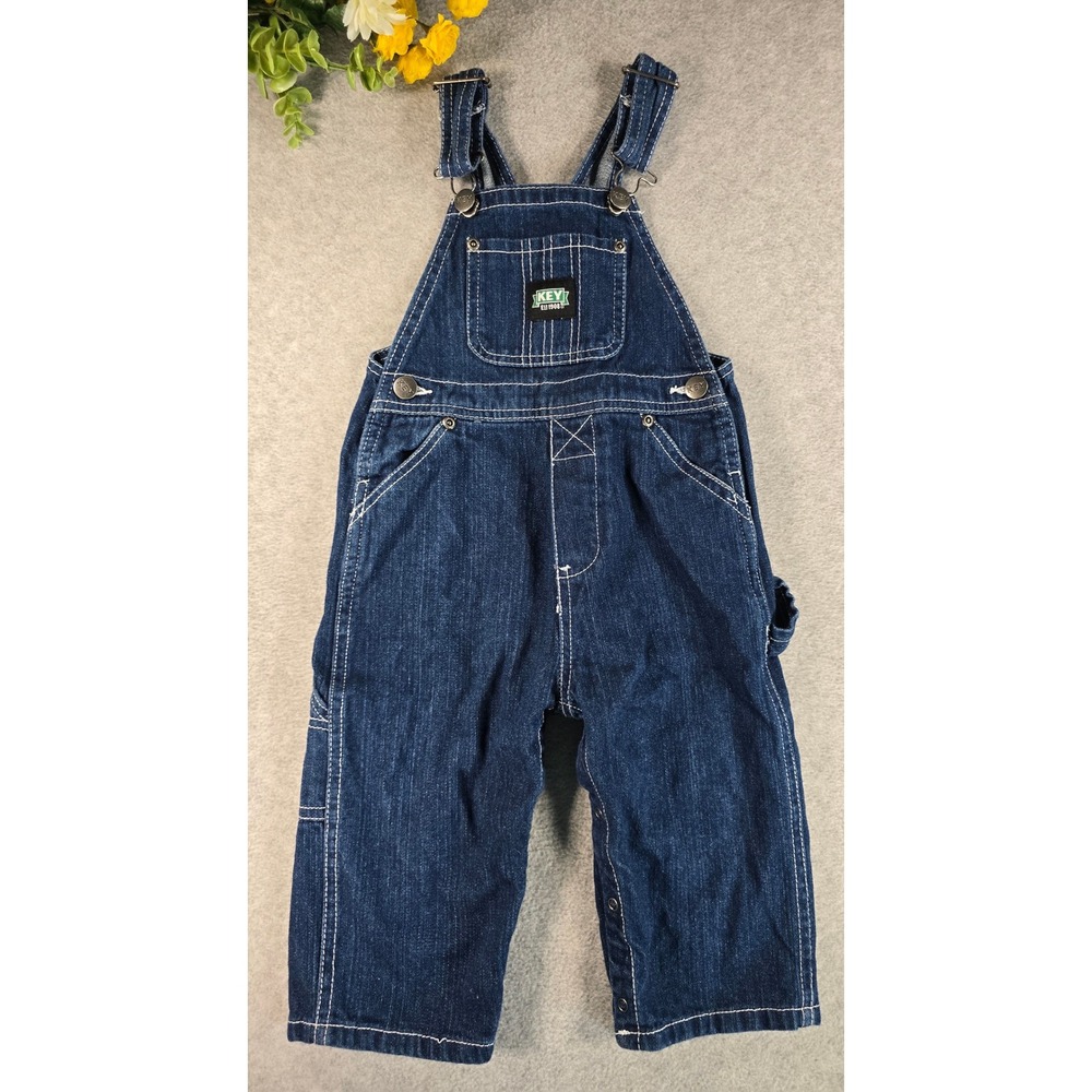 KEY Denim Overalls Baby 18m Blue Workwear Carpenter Contrast Stitching Fall